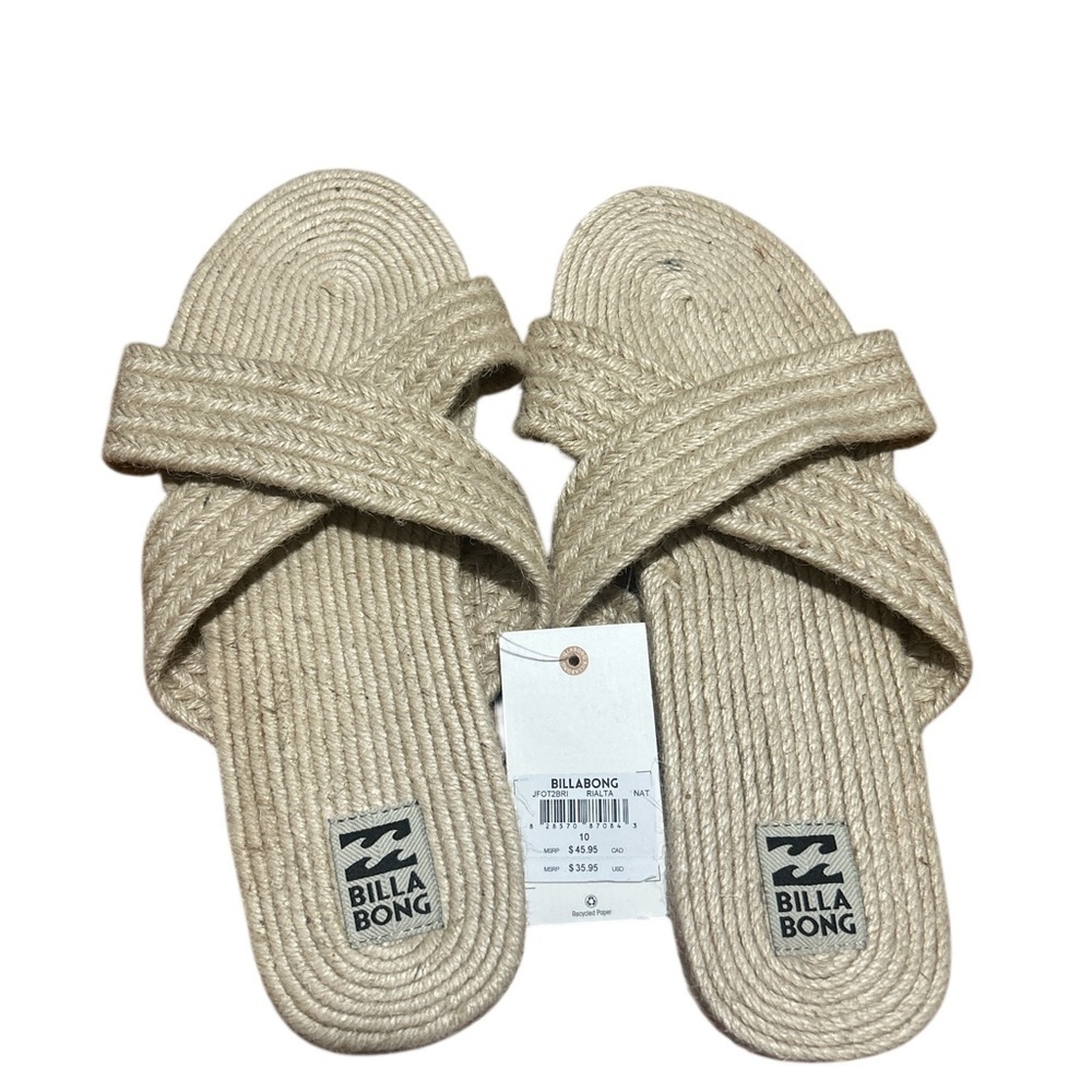 Billabong Woven Slide Sandals Women’s Size 10 Natural Rope Flat Beach NWT